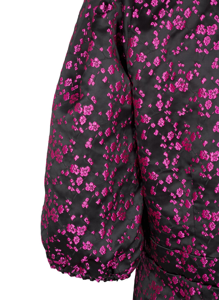 Knie-lange jurk met geborduurde bloemen, Black Pink Flower, Packshot image number 3