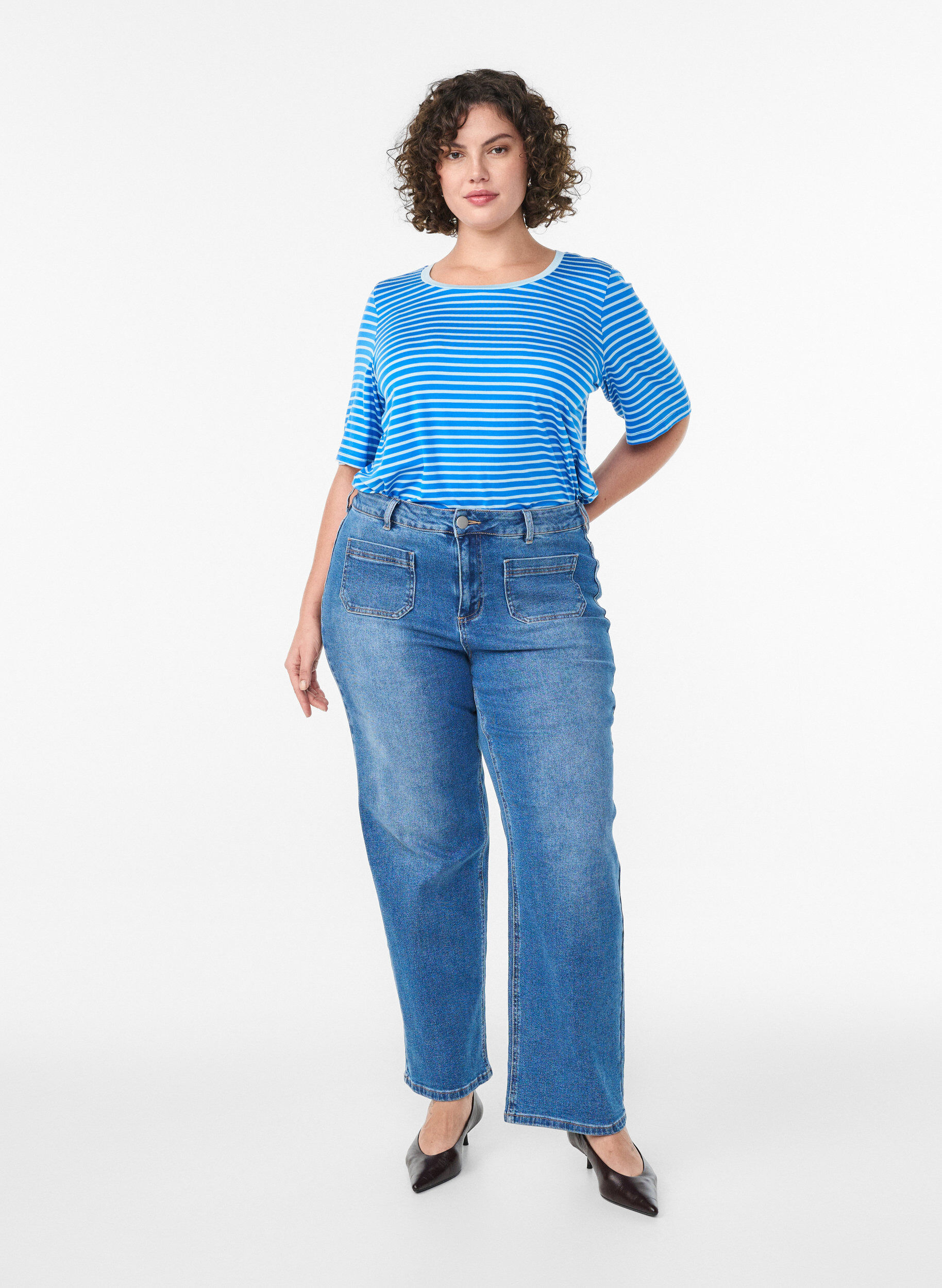 ZizziT-shirt met TENCEL&trade; Lyocell en strepen, Blauw, Model image number 1