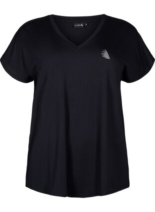 T-shirt de sport ample avec col en V, Black, Packshot image number 0