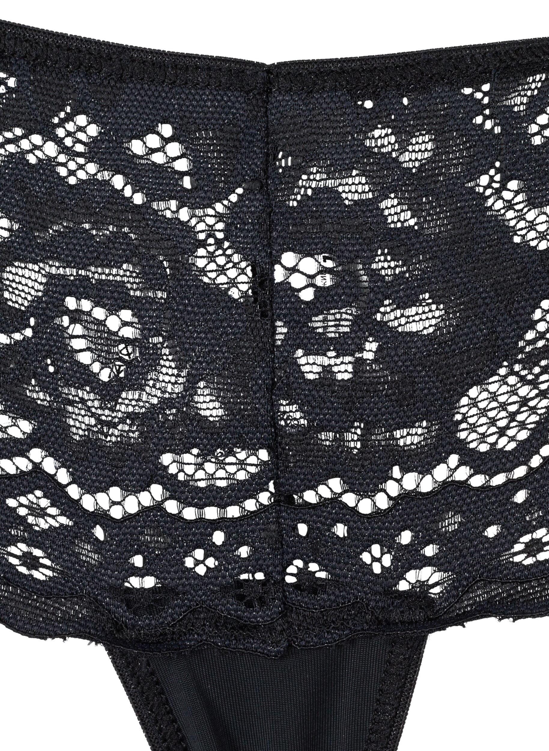 Zizzi3-pack g-string met kanten rand, Zwart, Packshot image number 3