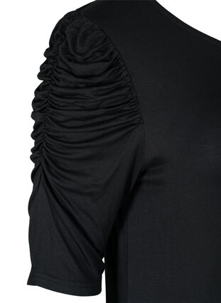 Robe unie en viscose à manches 2/4, Black, Packshot image number 3
