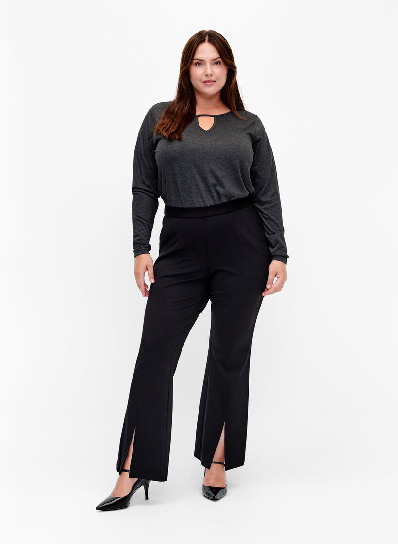 Gem&ecirc;leerde blouse met lange mouwen, Black Mel. , Model image number 2