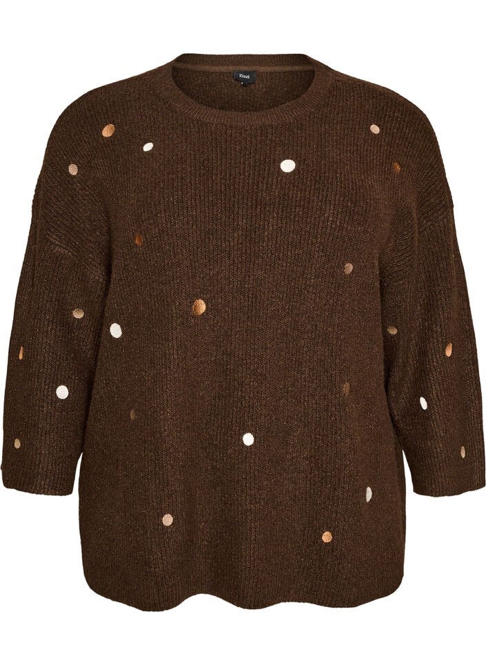 Blouse en maille avec de petits motifs brod&eacute;s, Marron, Packshot image number 0