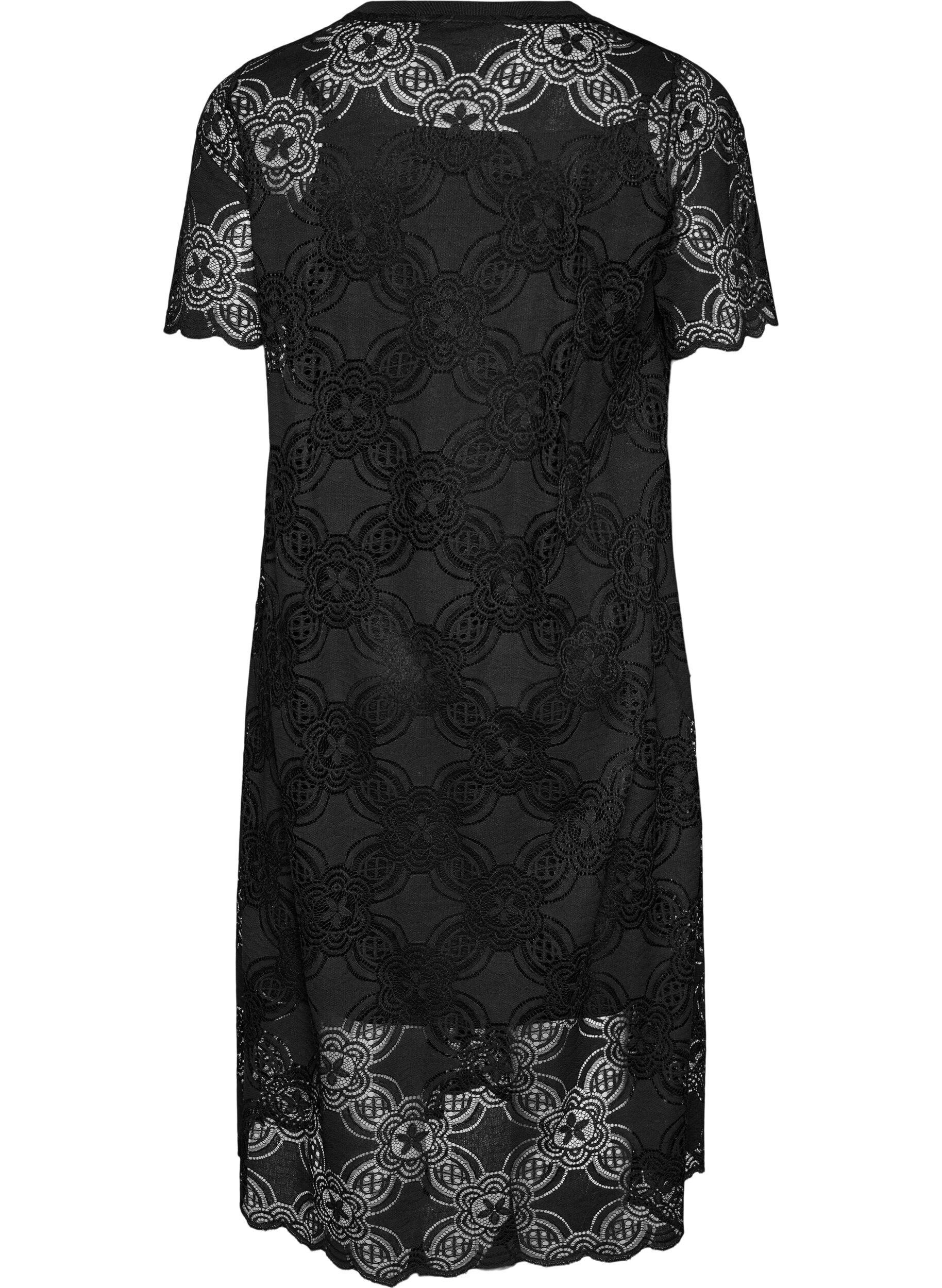 Zizzi Robe midi en dentelle &agrave; manches 1/2, Noir, Packshot image number 1