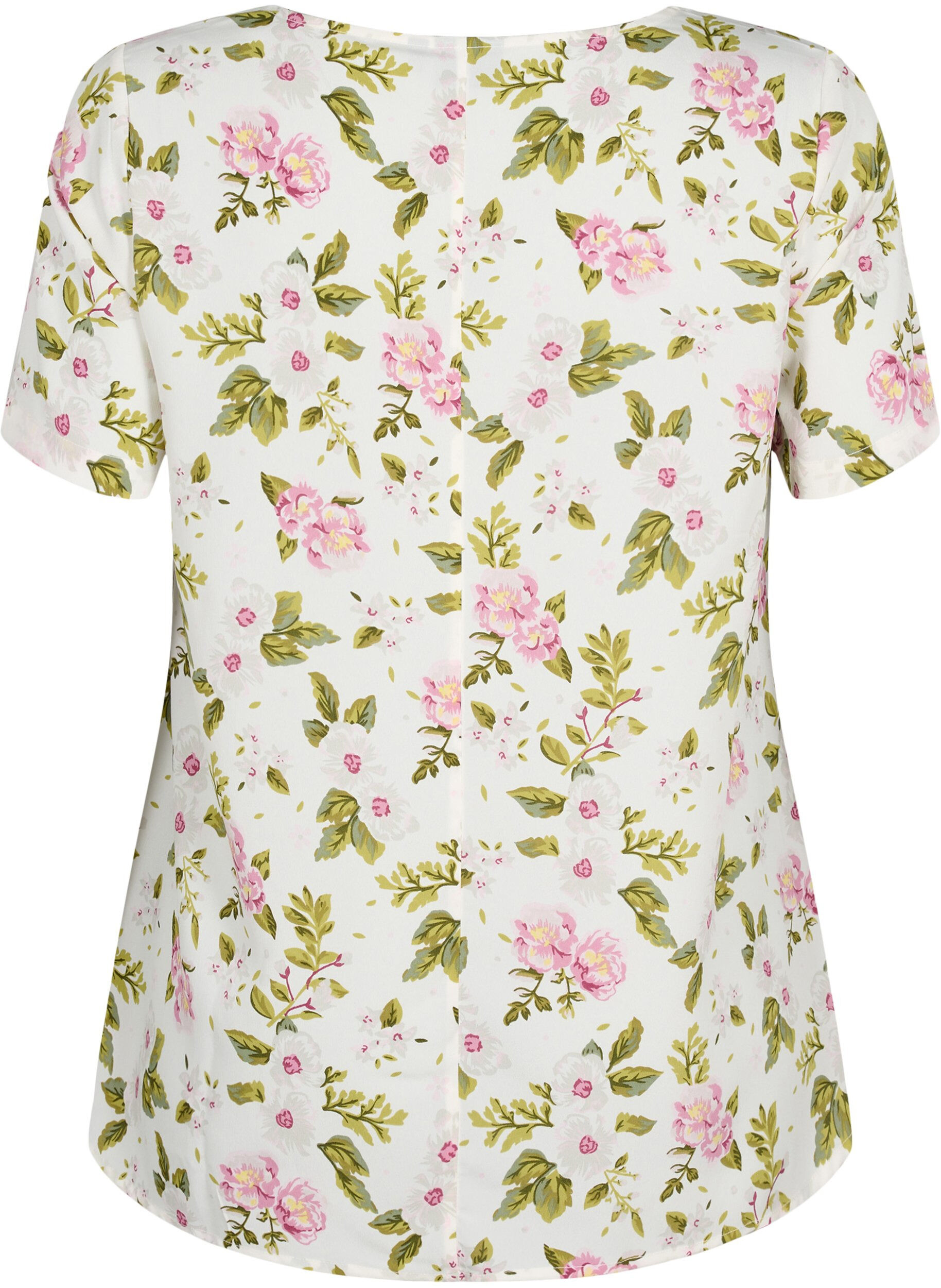 Zizzi	 FLASH - Blouse met korte mouwen en print, Off White Flower, Packshot image number 1