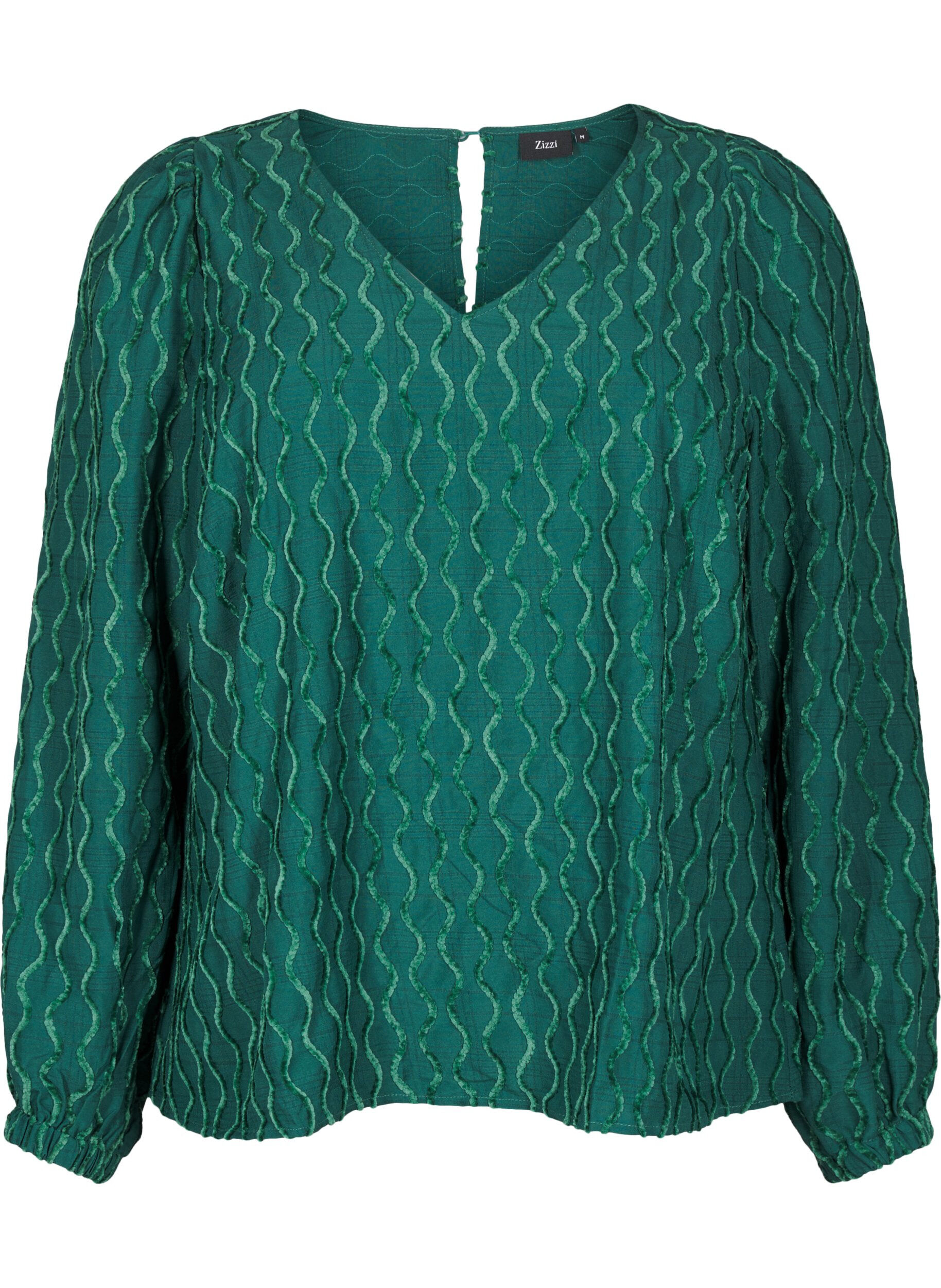 ZizziLange mouwen blouse met patroon en V-hals, Rain Forest, Packshot image number 0