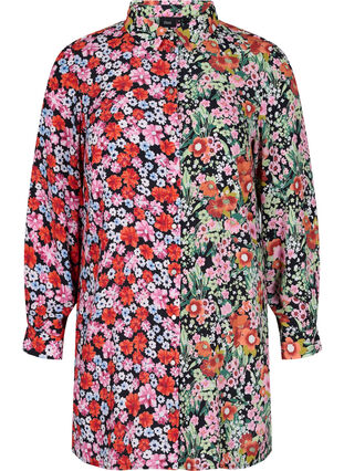 Chemise longue à fleurs en viscose, Flower AOP Mix, Packshot image number 0