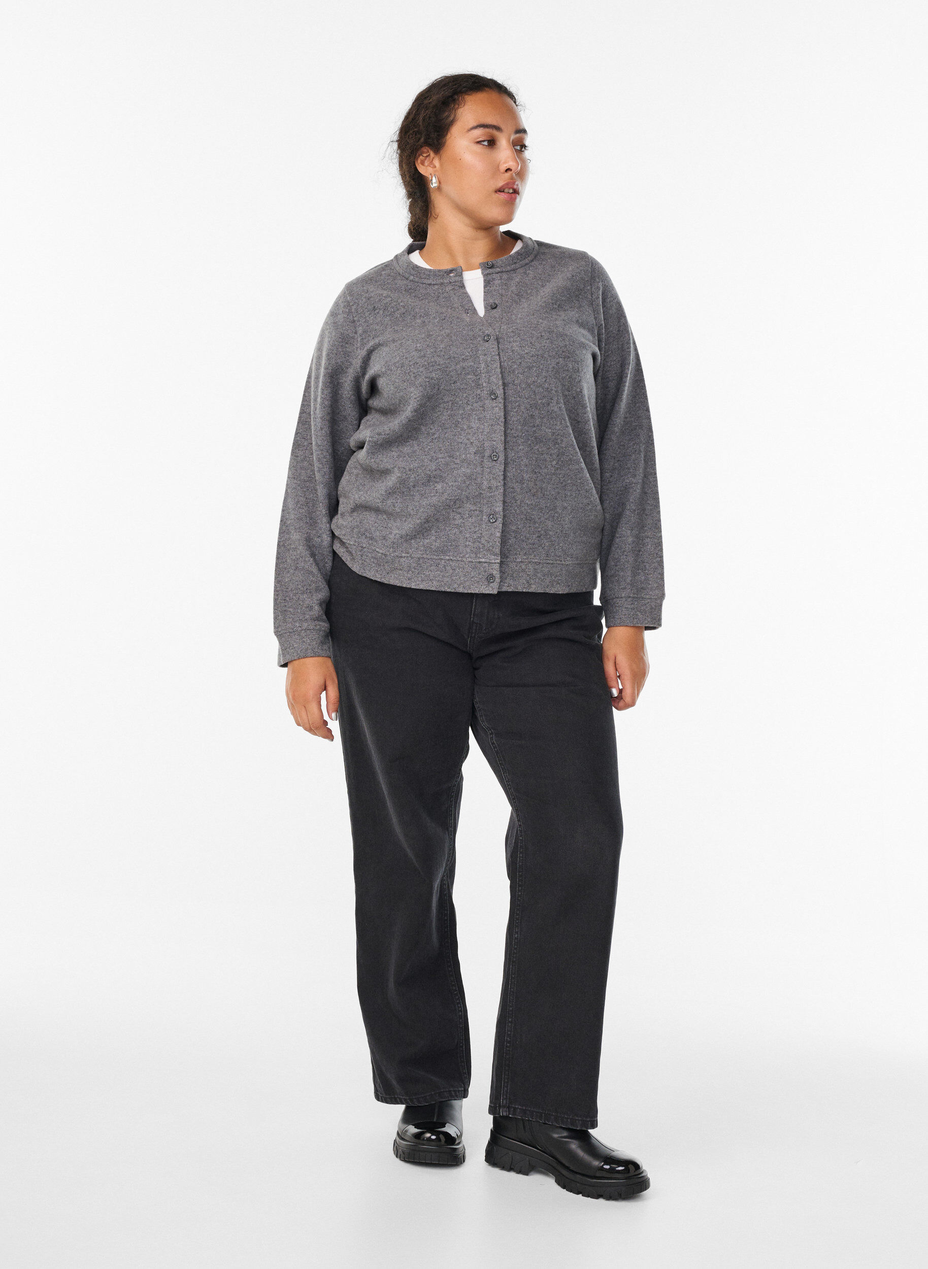 ZizziCardigan van jersey met ronde hals en knoopsluiting, Grijs, Model image number 1