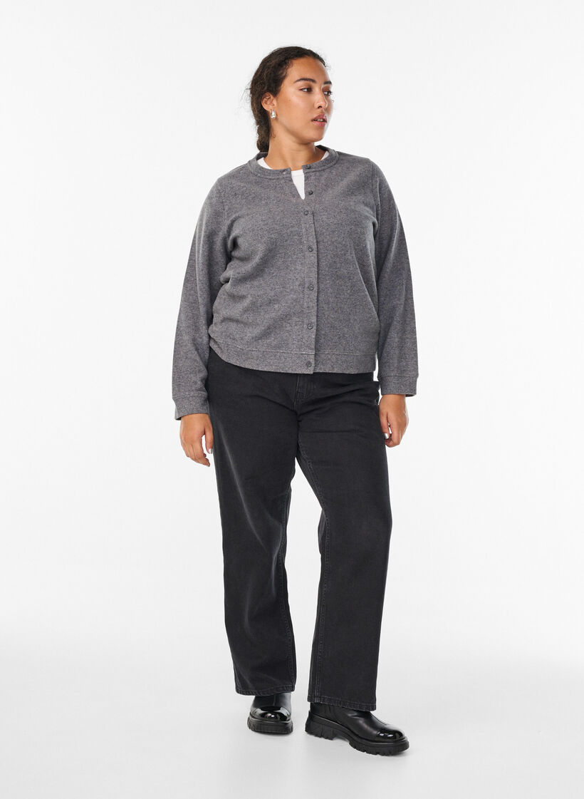 Cardigan en jersey à col rond et boutons, Gris anthracite, Model image number 1