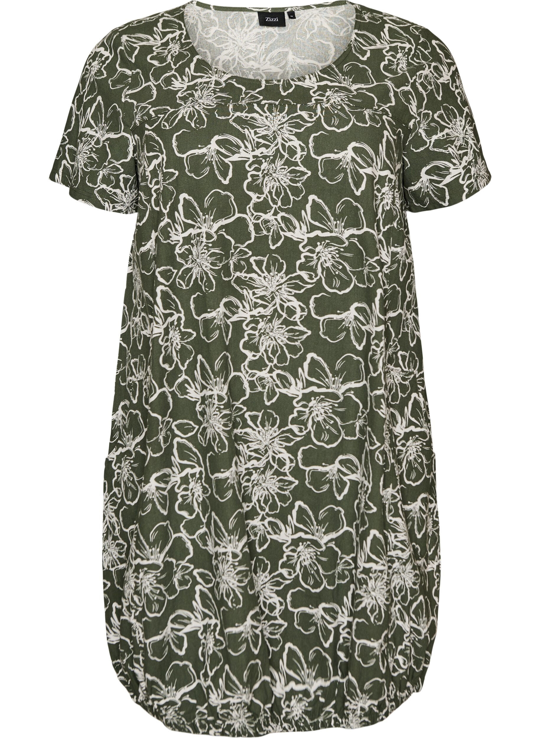 ZizziKatoenen jurk met korte mouwen en print, Groen, Packshot image number 0