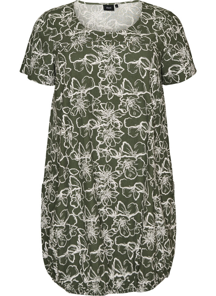 Katoenen jurk met korte mouwen en print, Groen, Packshot image number 0