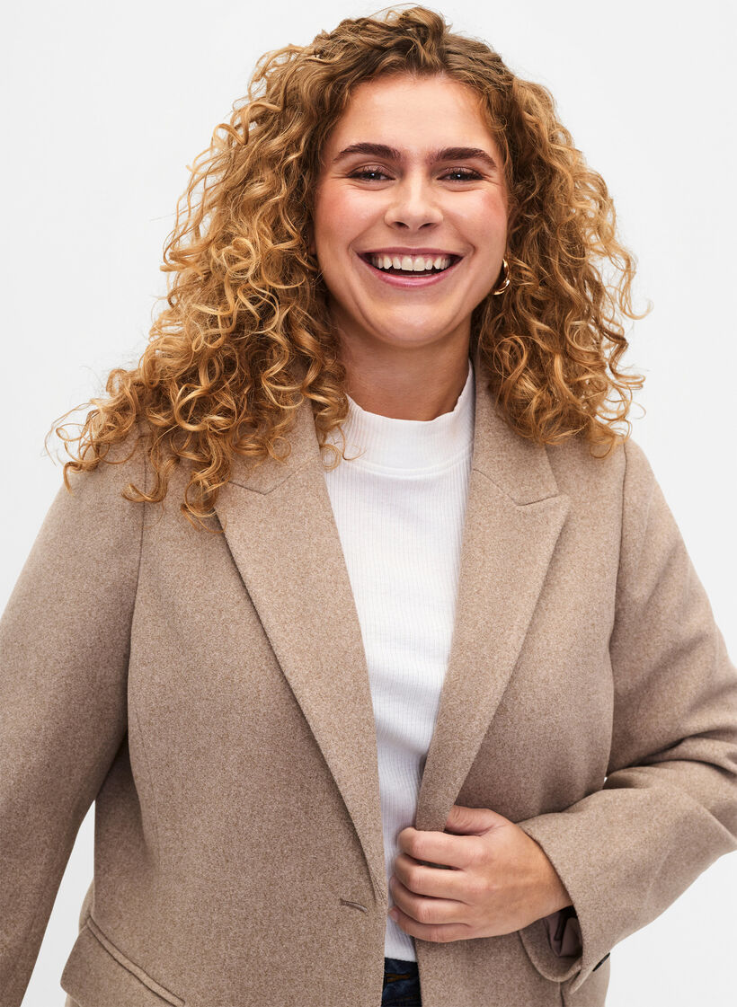 Blazer en mélange de tissu avec fente, Pumice Stone Mel., Model image number 2