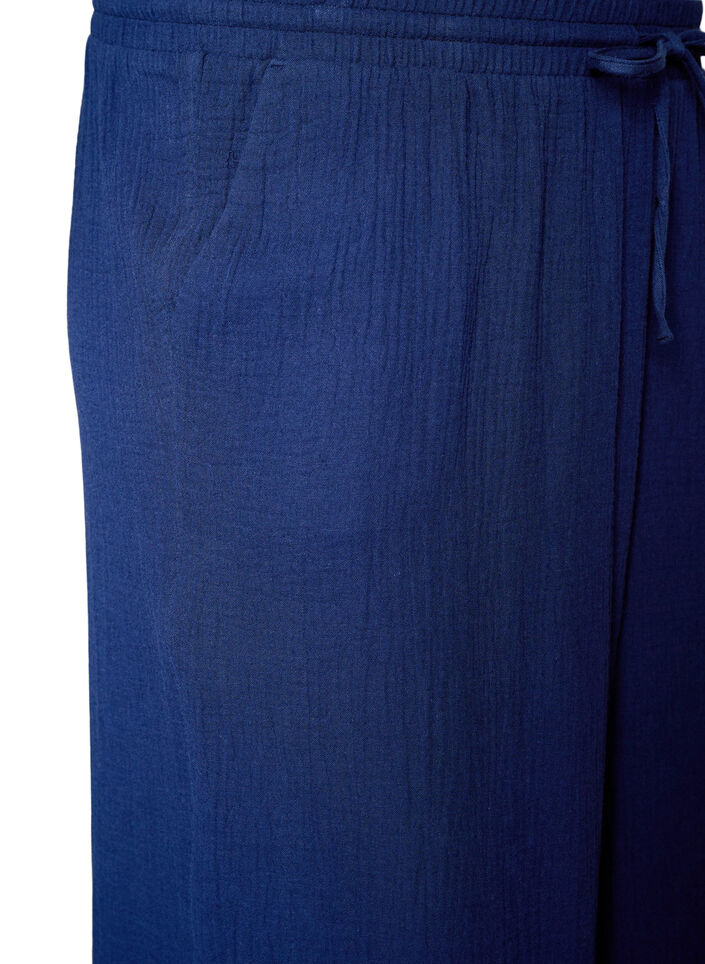 Pantalon culotte en mousseline de coton avec taille haute, Bleu, Packshot image number 2