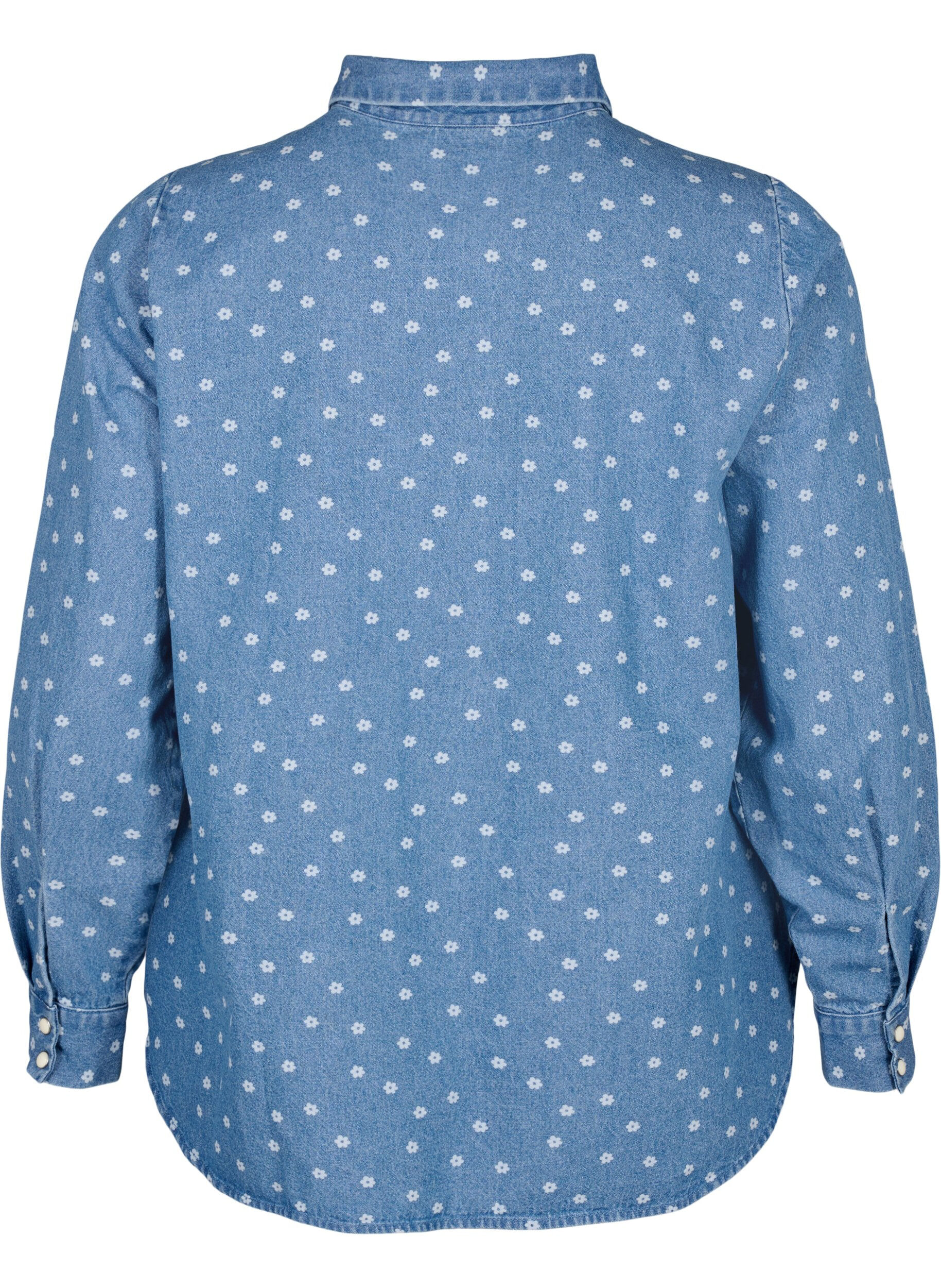 ZizziGebloemd denim overhemd met borstzak, Light Blue w.Flowers, Packshot image number 1