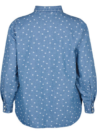 Gebloemd denim overhemd met borstzak, Light Blue w.Flowers, Packshot image number 1
