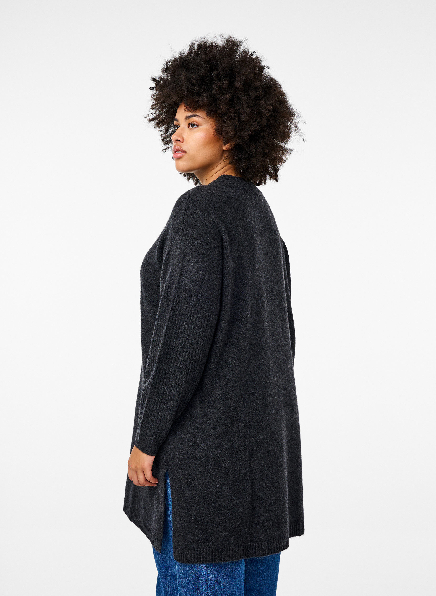 ZizziLange gebreide blouse met lange mouwen, Dark Grey Melange, Model image number 1