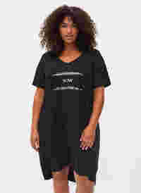 Katoenen nachthemd met print, Black w. Gold Foil, Model