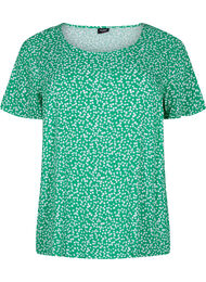 FLASH - Viscose blouse met korte mouwen en print, Bright Green Wh.AOP, Packshot