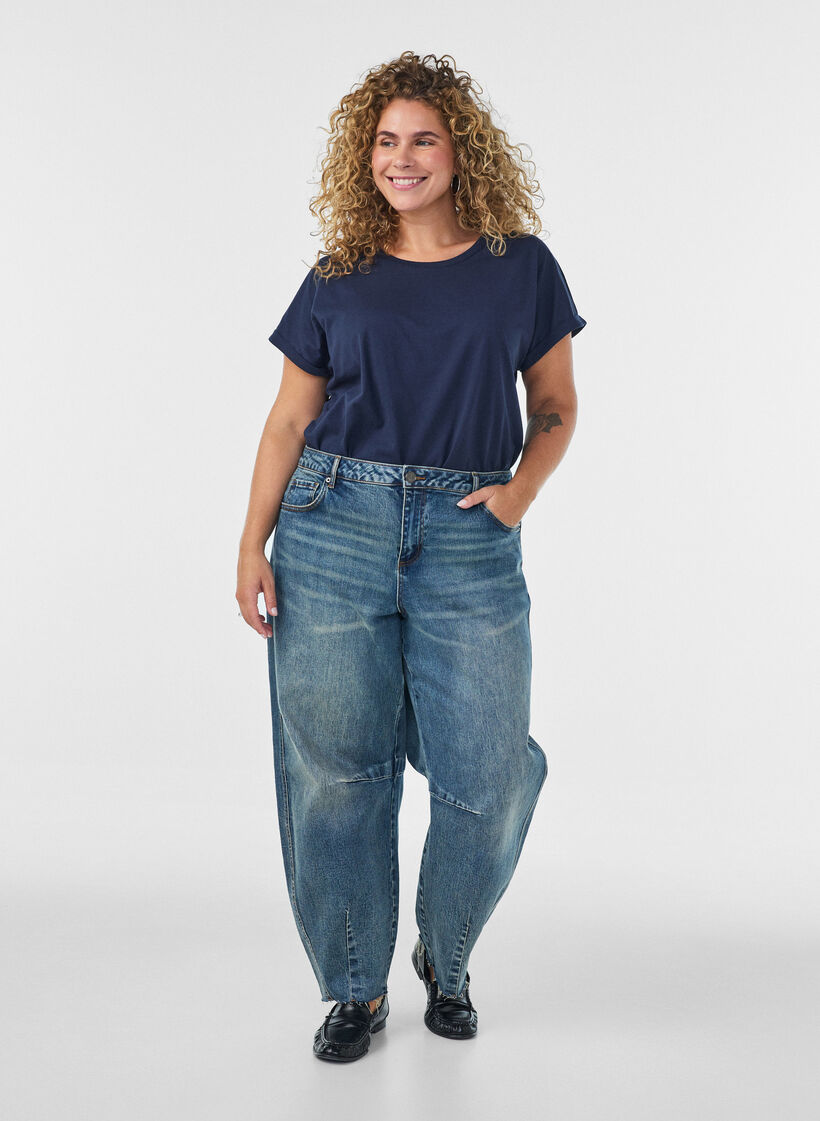 T-shirt &agrave; manches courtes en coton m&eacute;lang&eacute;, Bleu, Model image number 1