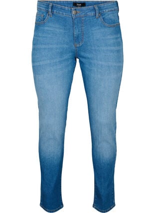 Emily jeans avec taille régulière et coupe slim, Blue denim, Packshot image number 0