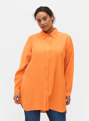 Lange blouse in viscose, Celosia Orange, Model image number 0