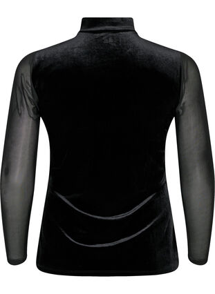 Blouse velours avec manches longues en maille	, Black, Packshot image number 1