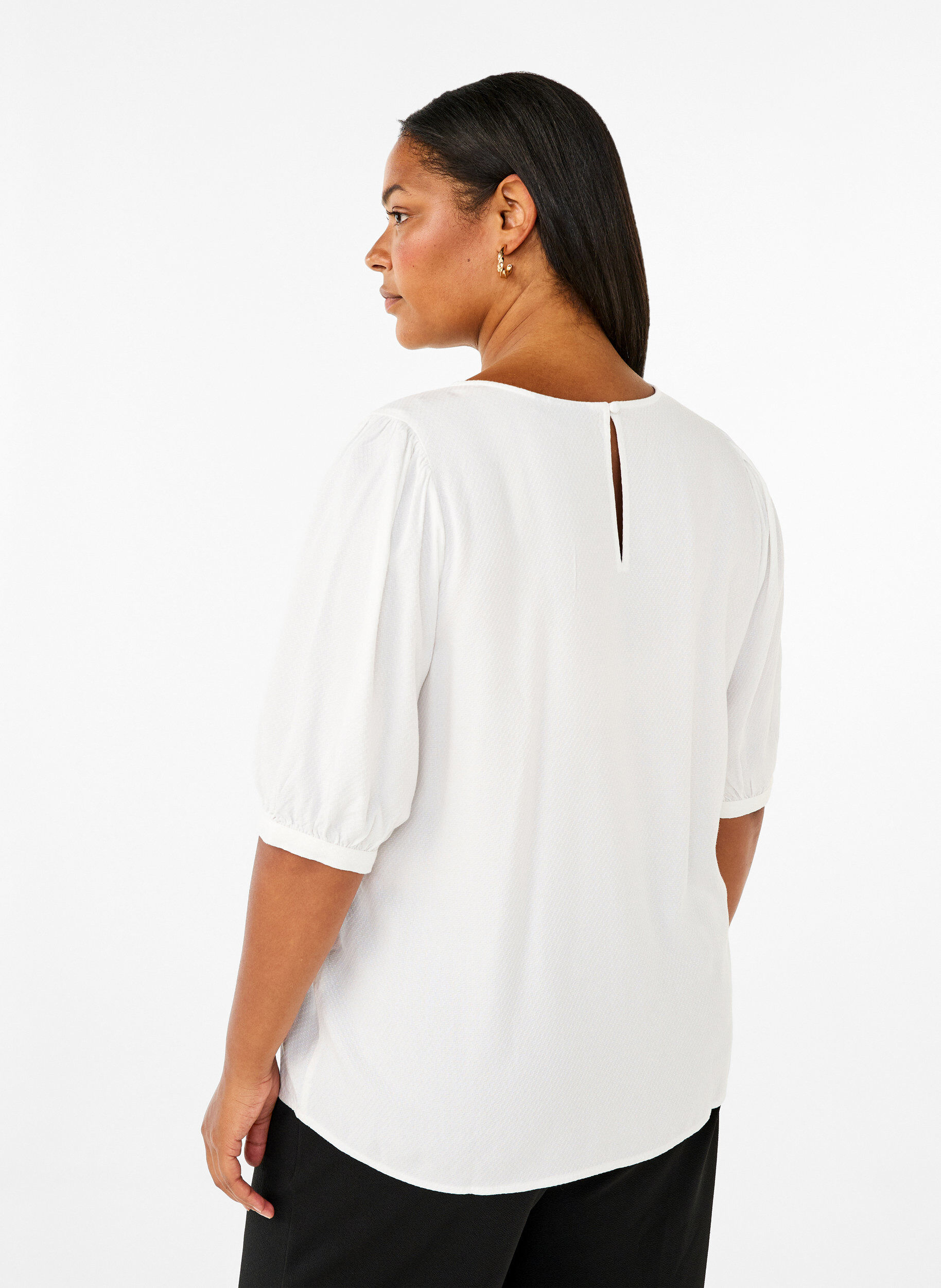 ZizziBlouse van viscose met halflange mouwen, Bright White, Model image number 1