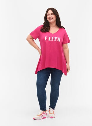 Katoenen t-shirt met korte mouwen, Shocking Pink FAITH, Model image number 2