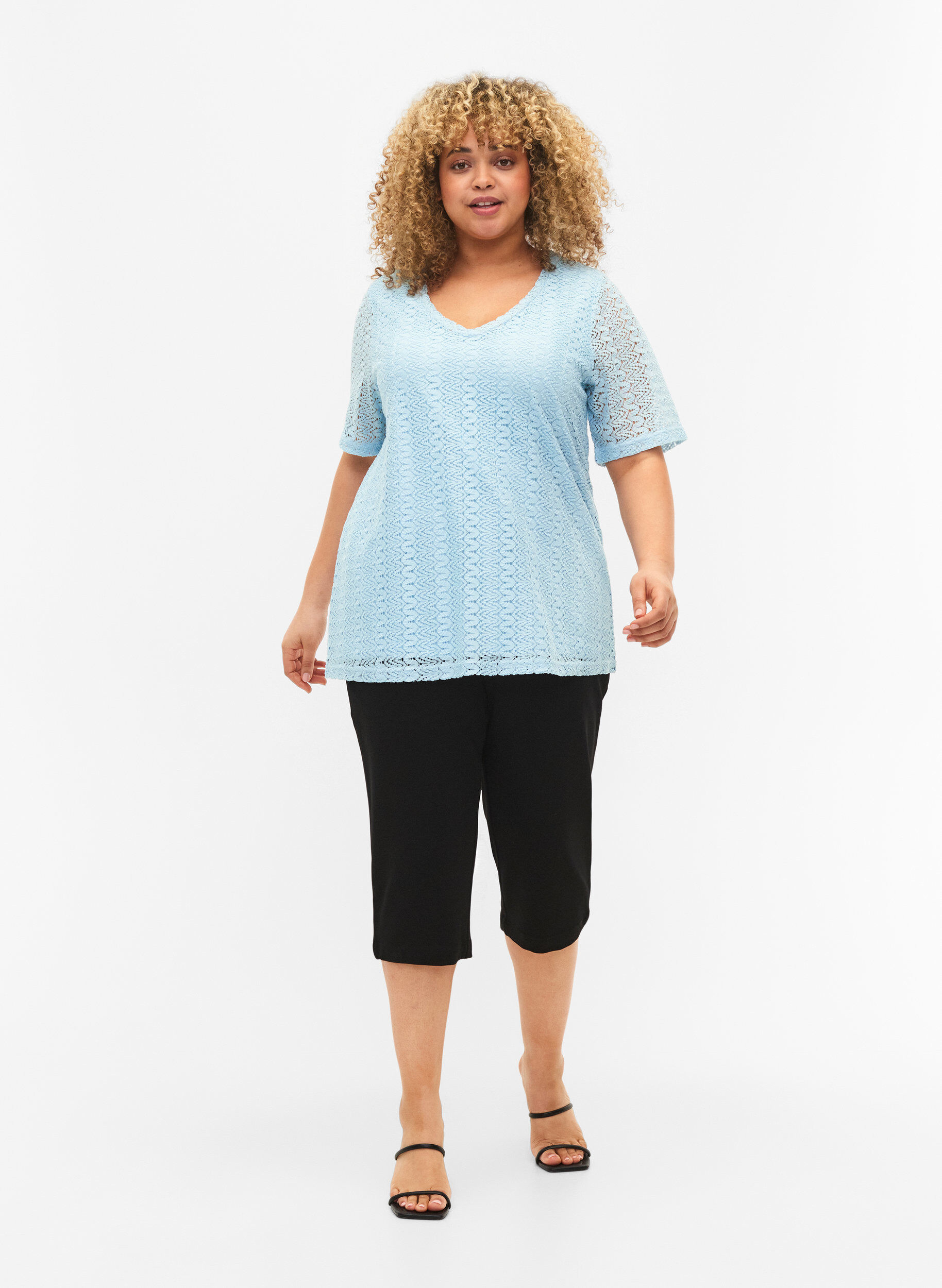 ZizziKanten blouse met korte mouwen en v-hals, Angel Falls, Model image number 2