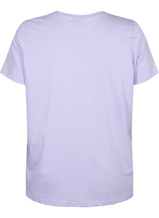 T-shirt en coton avec col en V avec texte, Lavender w. Text, Packshot image number 1