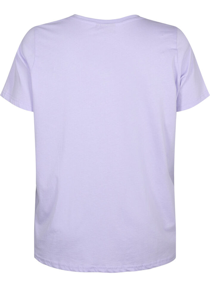Katoenen t-shirt met v-hals en tekstopdruk, Lavender w. Text, Packshot image number 1