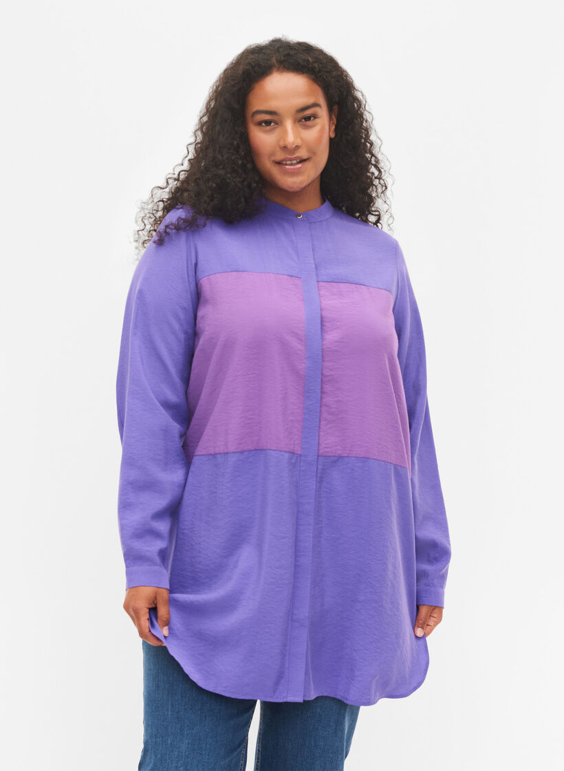 Lange blouse met color-block, Purple Block, Model image number 0