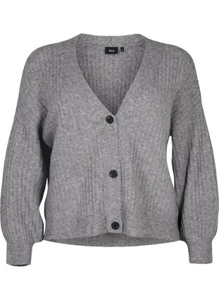 Cardigan mélangé en tricot côtelé, Light Grey Melange, Packshot image number 0