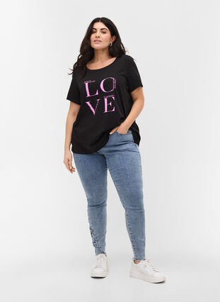 Katoenen t-shirt met print, Black Cyclamen LOVE, Model image number 2