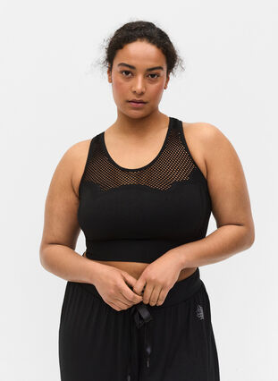 Soutien-gorge de sport sans couture avec motif à trous, Black, Model image number 0