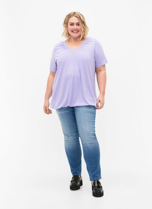 T-shirt mélangé avec bord élastiqué, Lavender Mél, Model image number 2