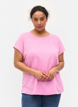 Gemêleerd t-shirt in katoen, Cyclamen Melange, Model image number 0