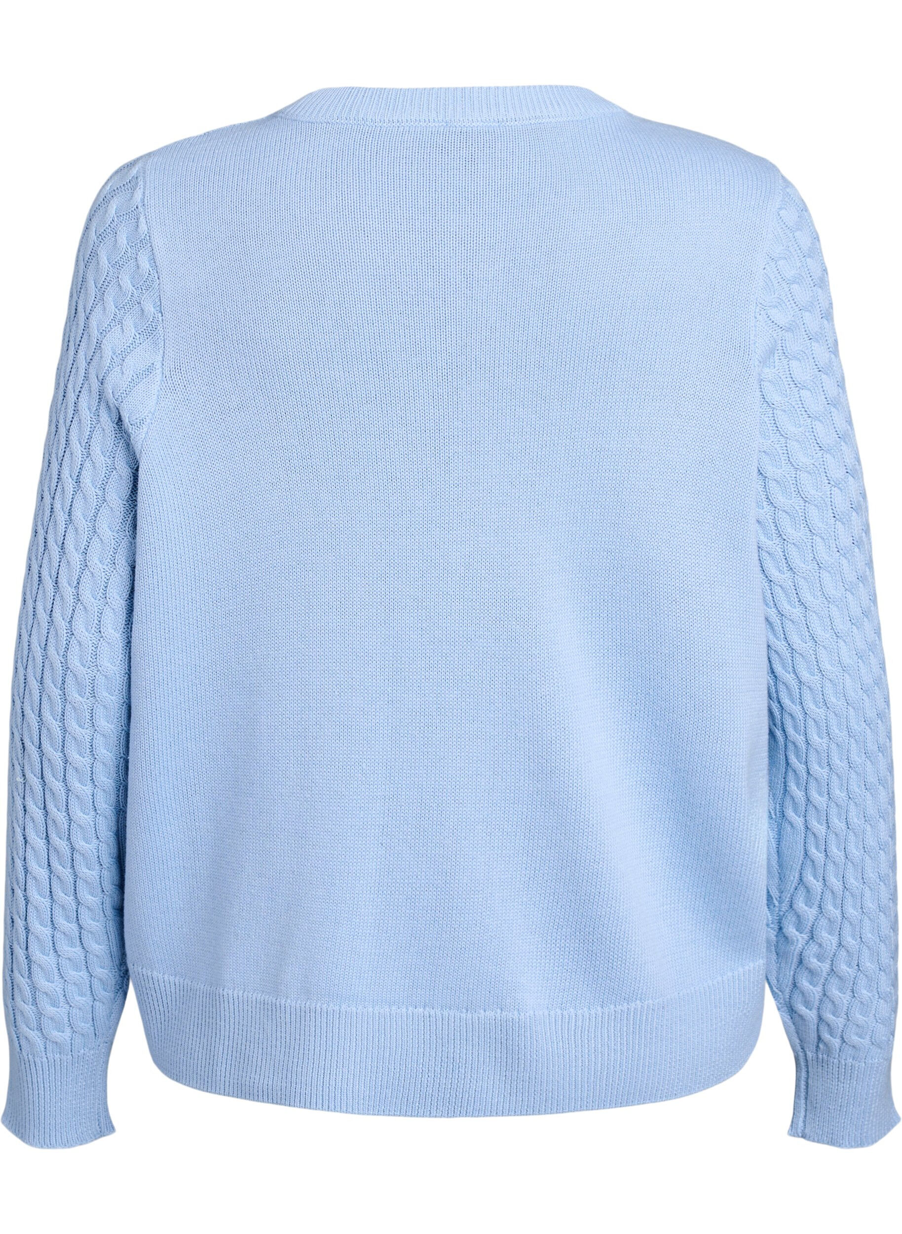 ZizziKabelgebreid vest met gouden knopen, Blauw, Packshot image number 1