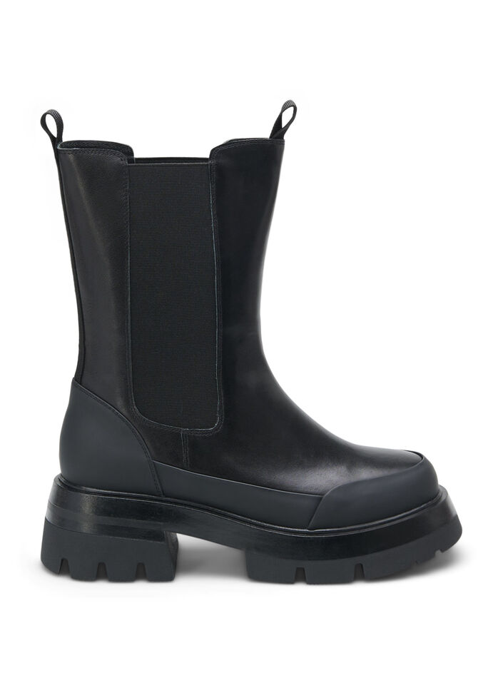 Botte en cuir pour pieds larges avec une semelle épaisse, Black, Packshot image number 0