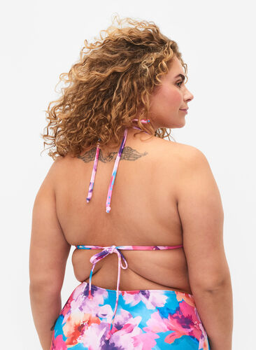 Driehoekige bikinitop met print, Pink Flower, Model image number 1