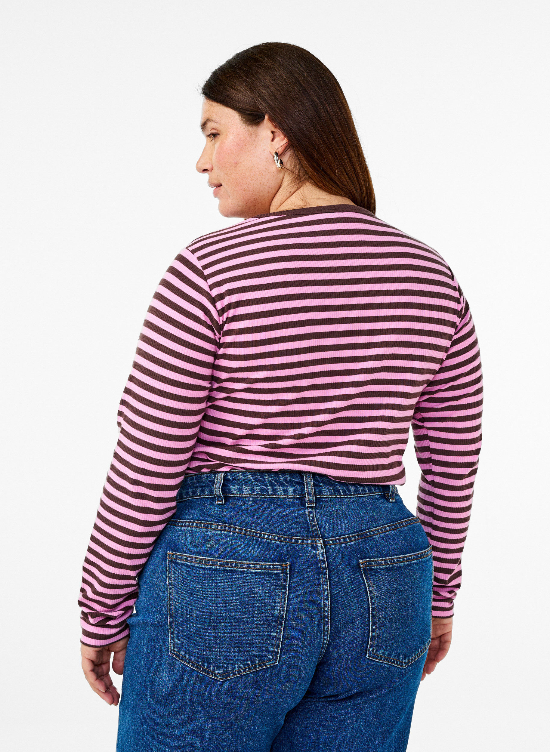 ZizziGestreepte blouse met lange mouwen, Roze, Model image number 2
