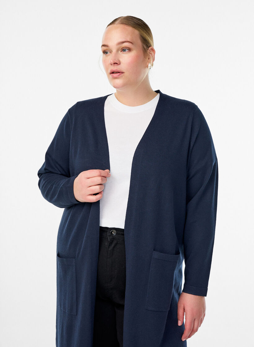 Lang, open vest met zakken, Blauw, Model image number 2
