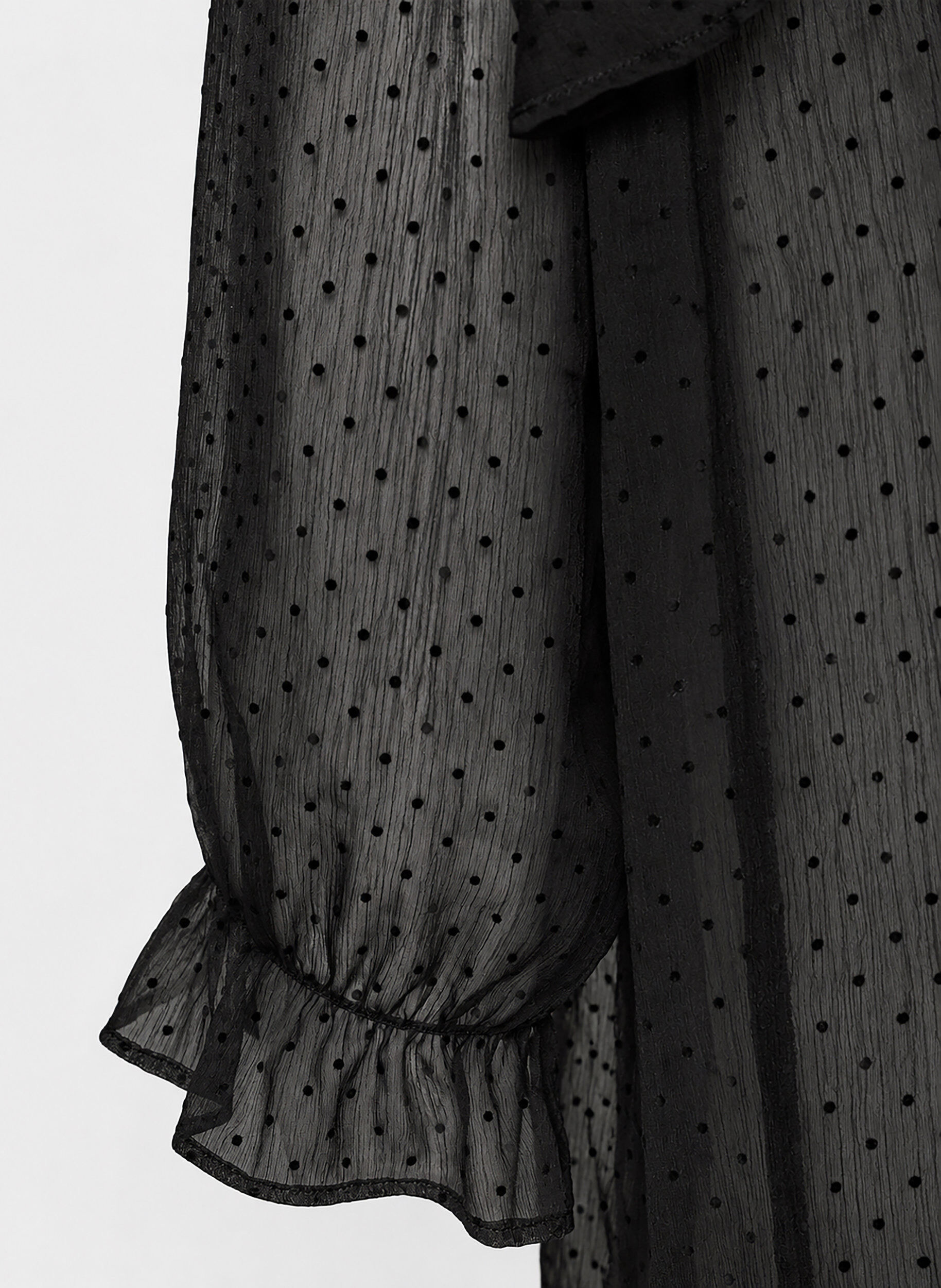 ZizziRobe midi en tissu l&eacute;ger et vaporeux &agrave; pois, avec des volants, Noir, Packshot image number 2