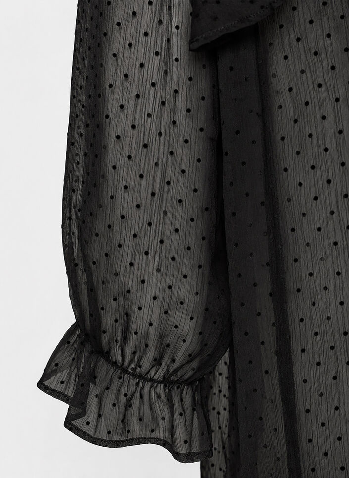 Robe midi en tissu l&eacute;ger et vaporeux &agrave; pois, avec des volants, Noir, Packshot image number 2