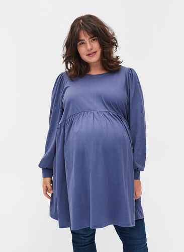 Zwangerschapstuniek met pofmouwen, Nightshadow Blue, Model image number 0