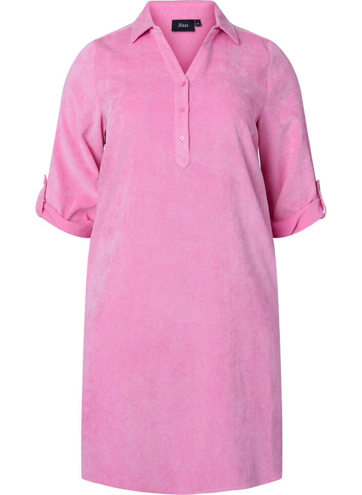 Robe en velours à manches 3/4 et boutons, Begonia Pink, Packshot image number 0
