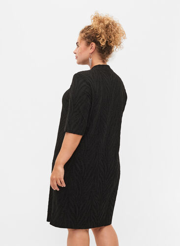 Robe à motifs avec paillettes et manches courtes, Black/Black Lurex, Model image number 1