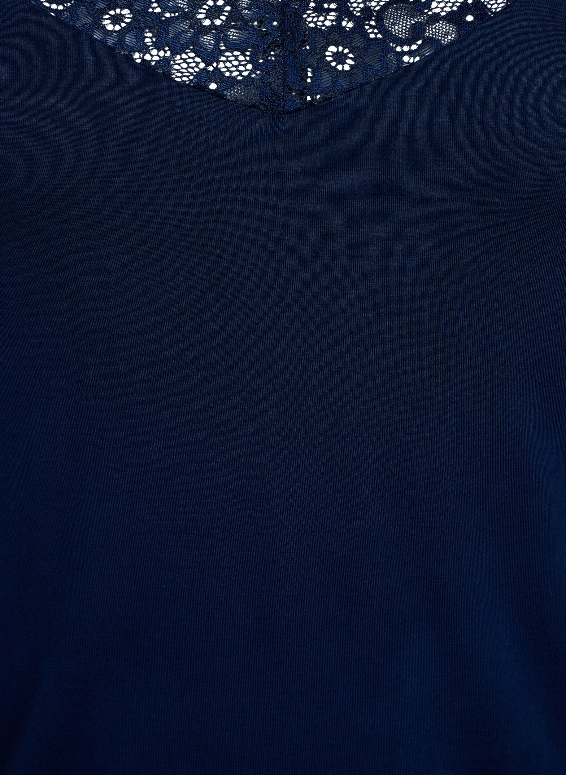 Zizzi Top en viscose avec bord en dentelle, Bleu, Packshot image number 2