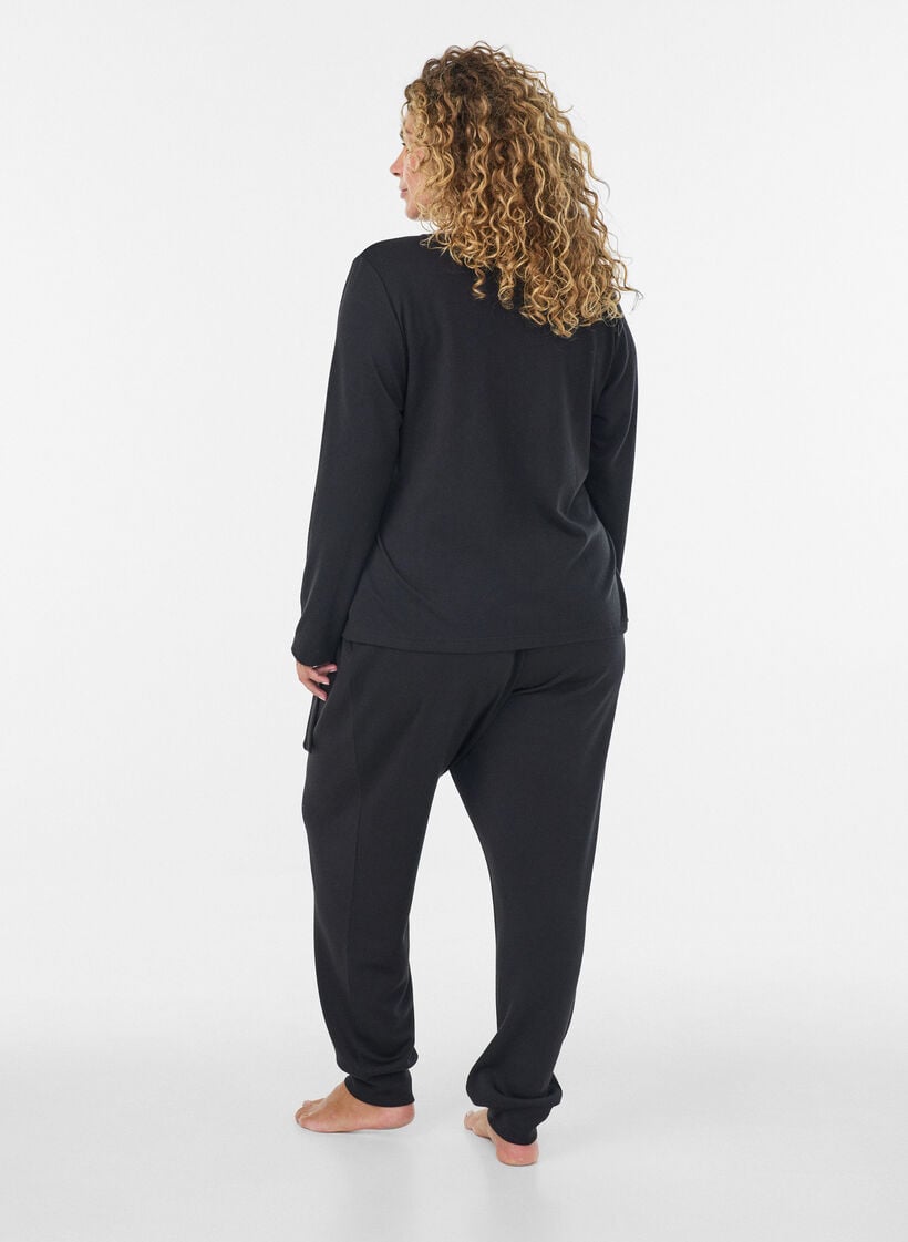 Jersey wikkelblouse met een striksluiting, Zwart, Model image number 2