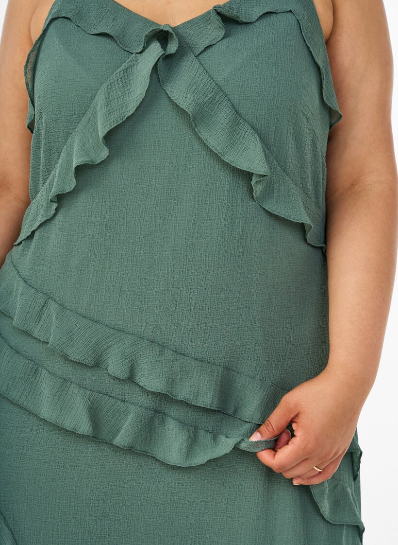 Chiffon jurk met asymmetrische ruches, Groen, Model image number 2